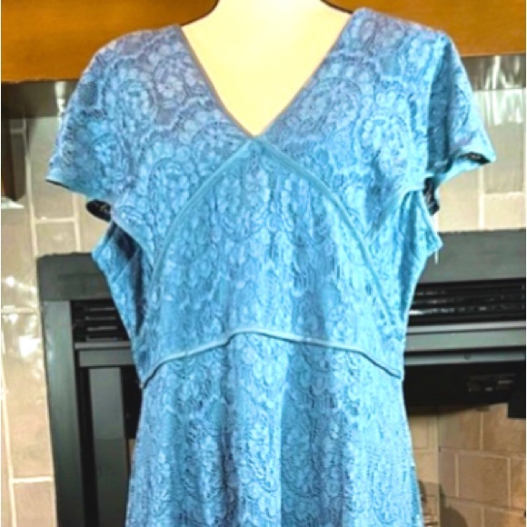 Suzanne Betro Blue Lace Cap Sleeve Dress 3X - Picture 3 of 8